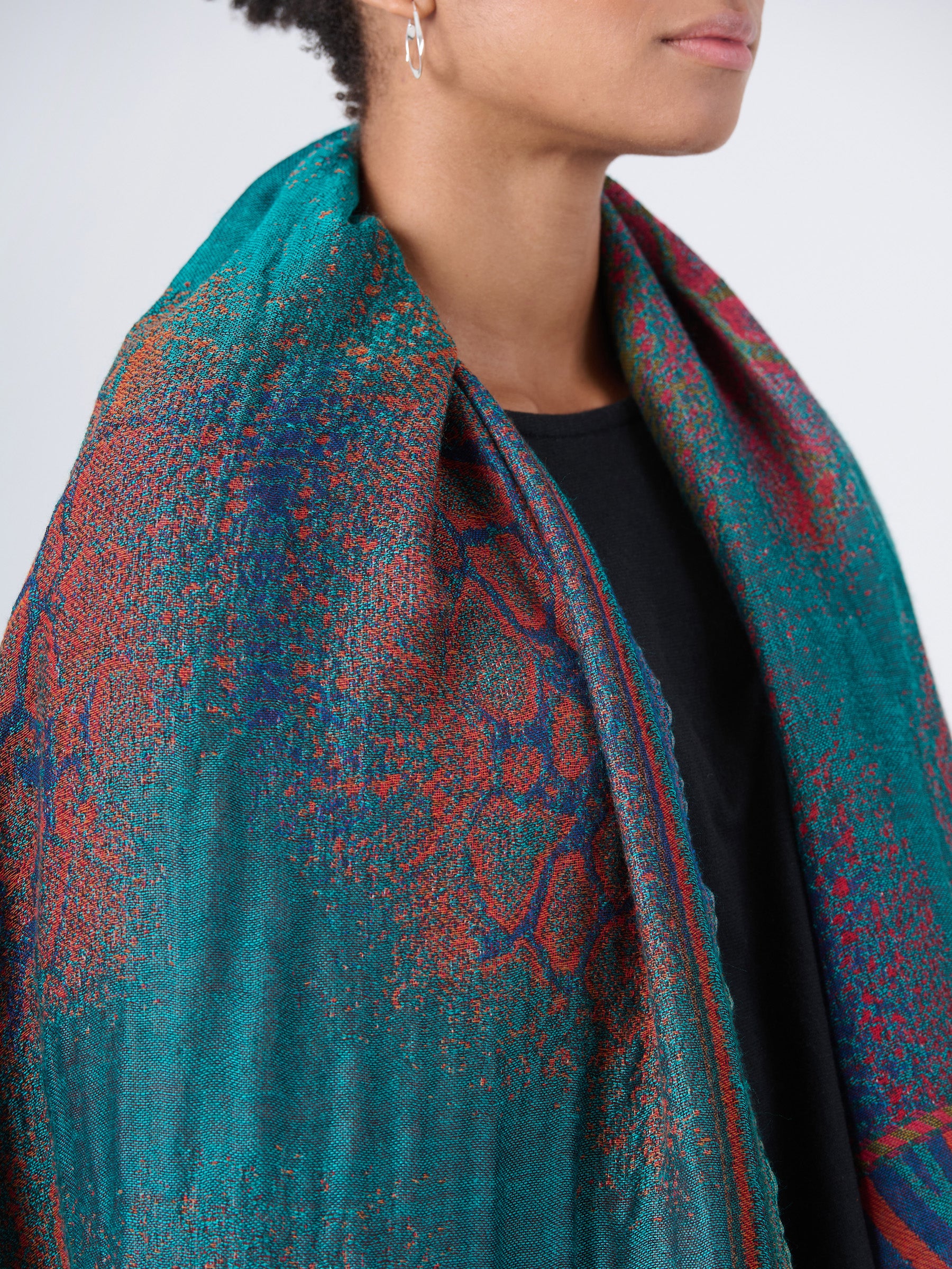 Wool Cotton Jacquard Scarf - Forest - Forgotten Tribes