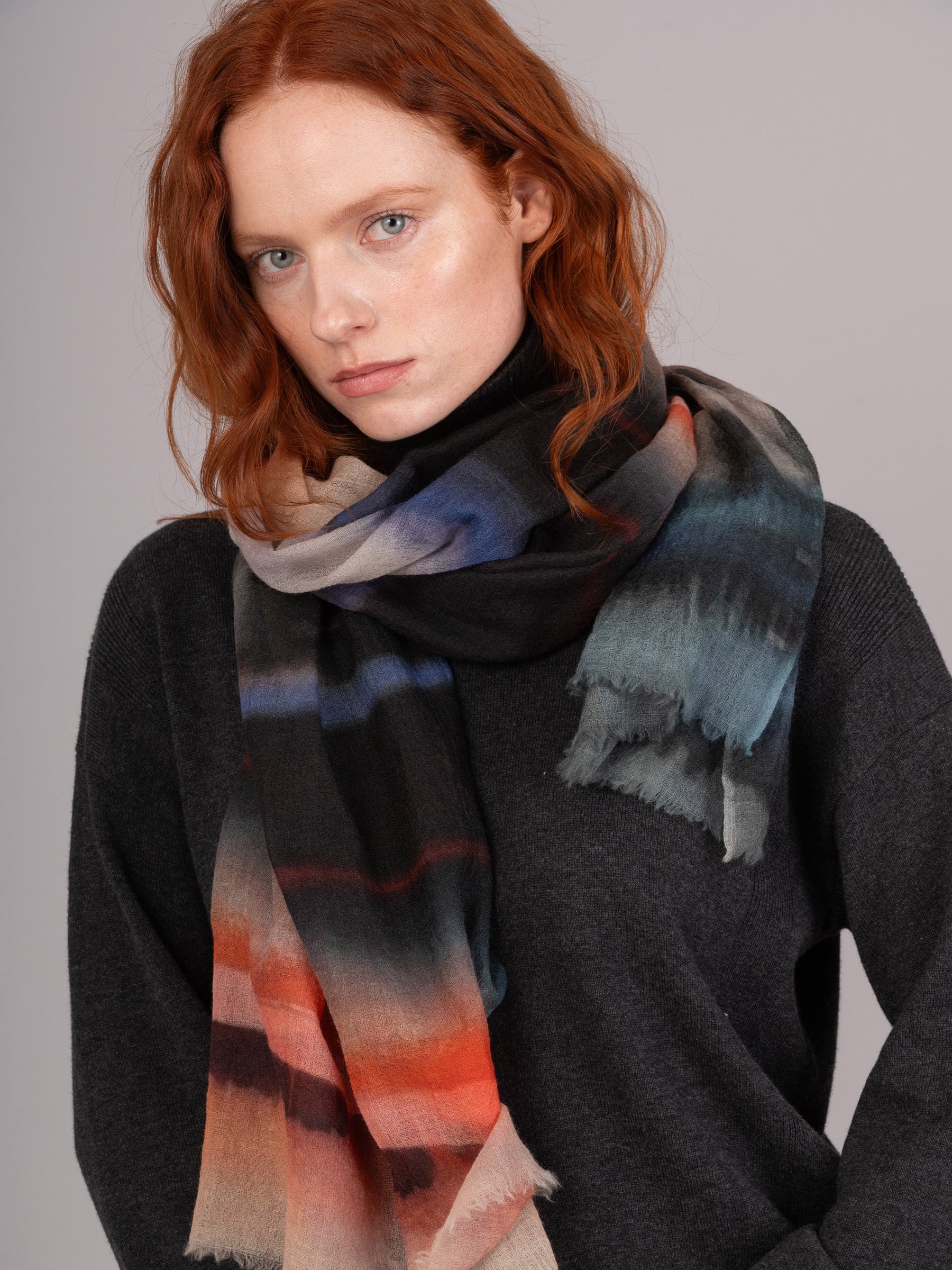 Fine Wool Print Scarf - Dusk Mirage