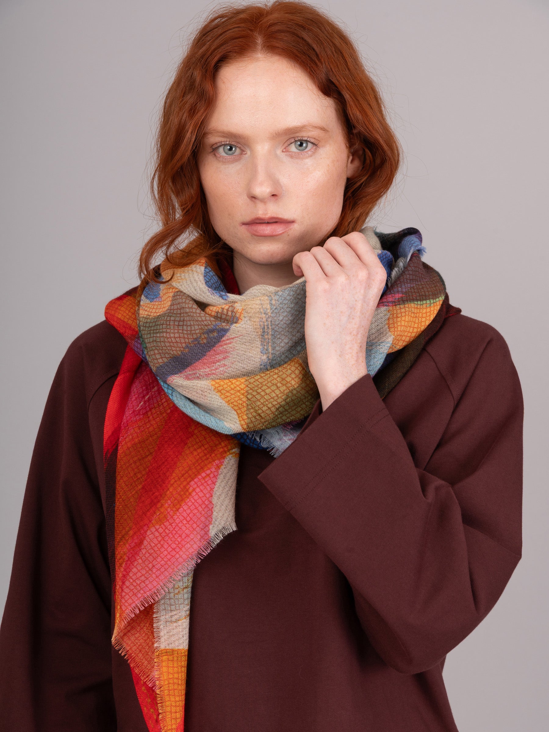 Fine Wool Modal Blend Square Print Scarf