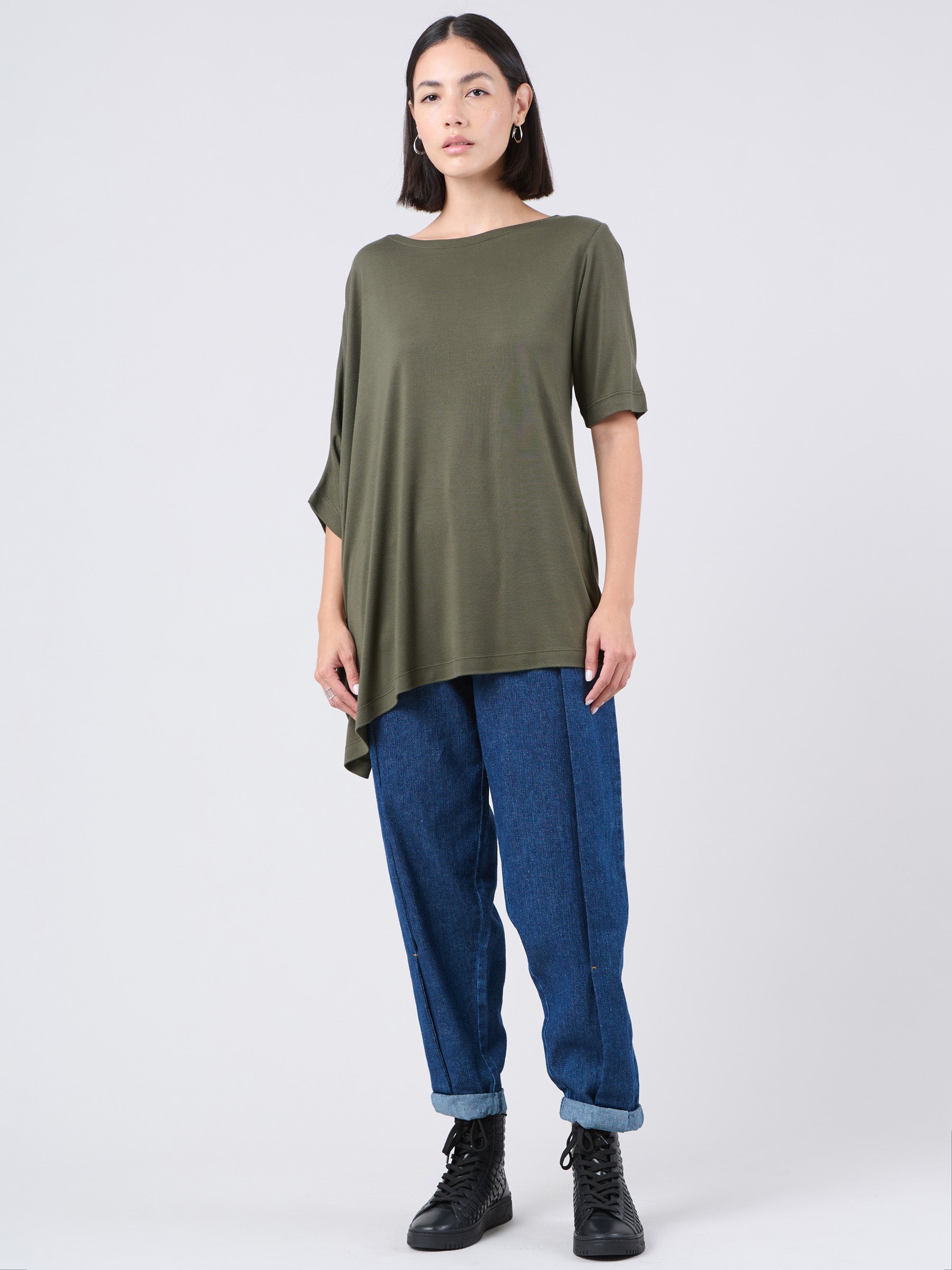 Bamboo Jersey Short Sleeve Asymmetric Top - Forgotten Tribes