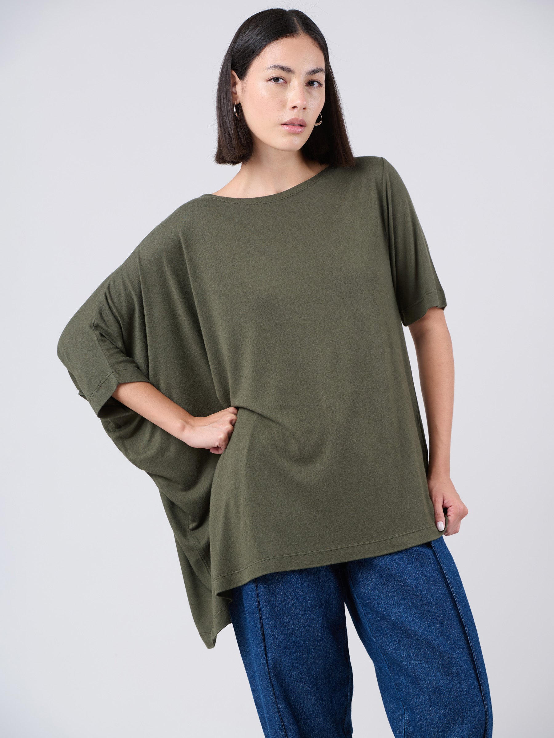 Bamboo Jersey Short Sleeve Asymmetric Top - Forgotten Tribes