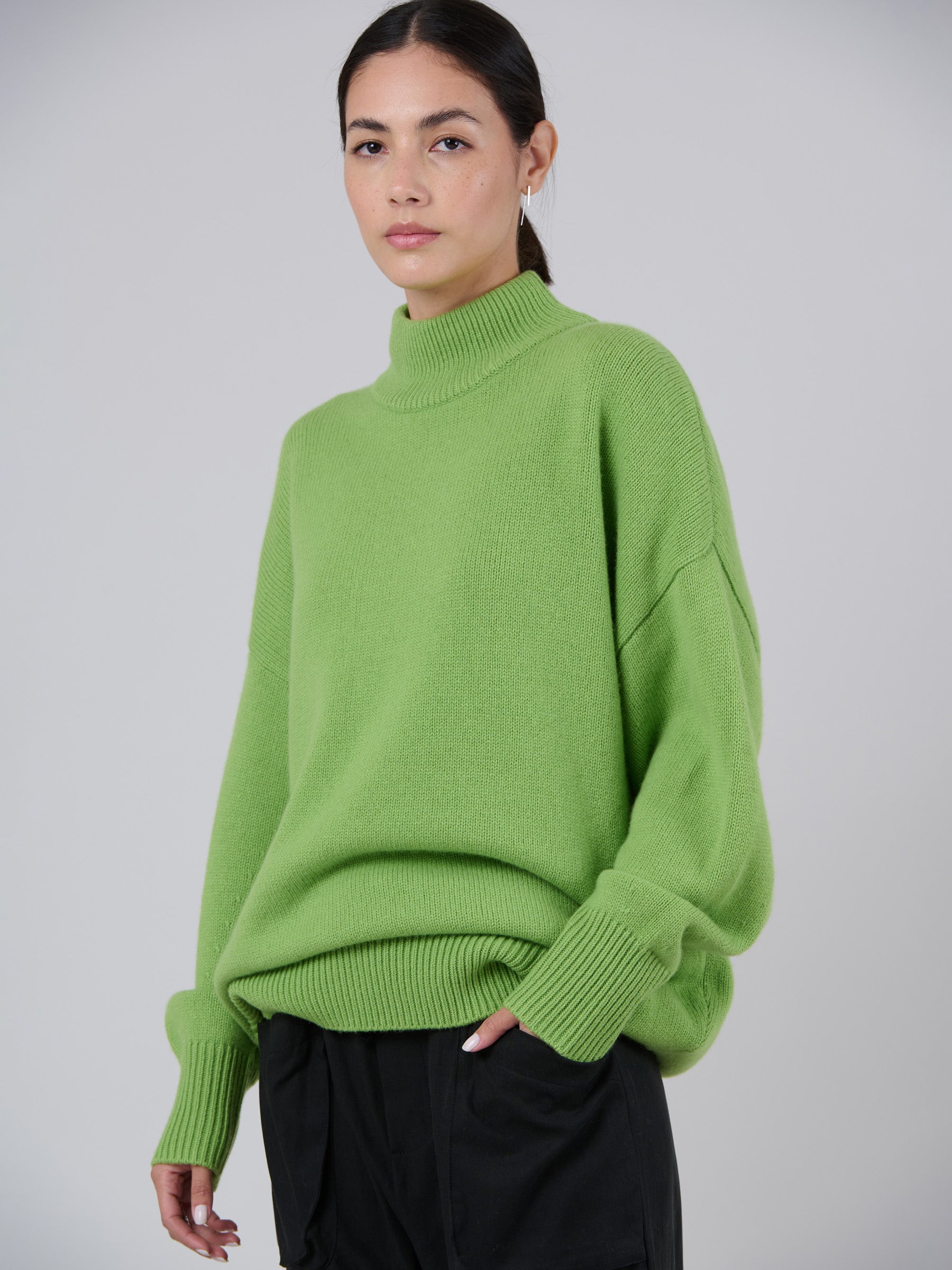 Merino Wool Bamboo Blend Chunky Mock Neck Sweater - Forgotten Tribes