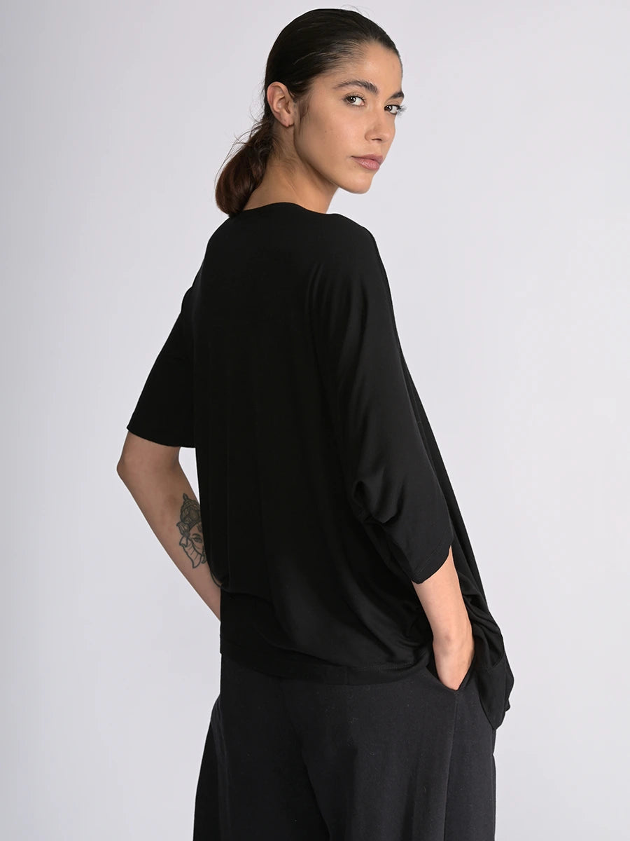 Short Sleeve Asymmetric Bamboo Jersey Top - Forgotten Tribes