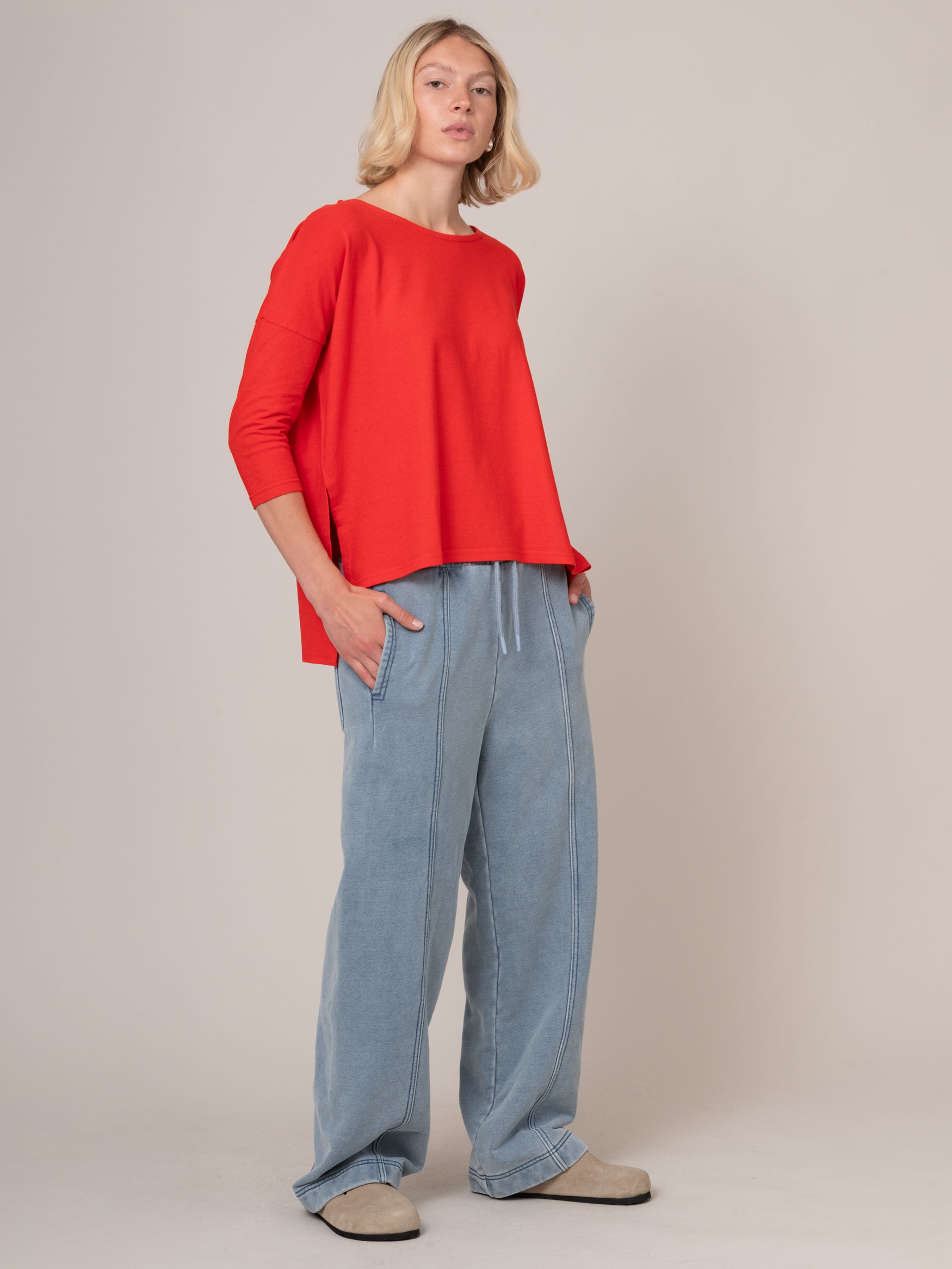 Sable - Denim Wash Fleece Straight Leg Trousers - Forgotten Tribes