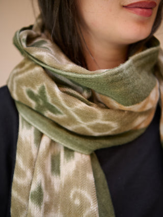 Fine Wool Print Scarf - Fern Ikat