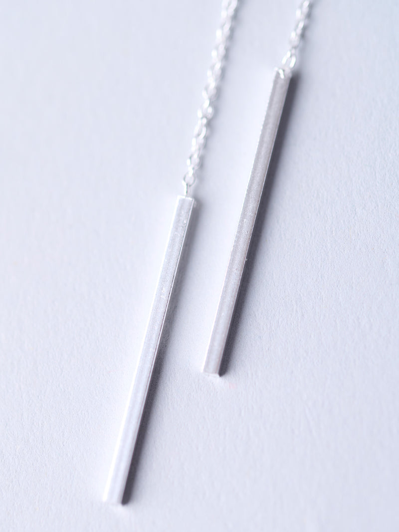 Sterling Silver Threader Long Chain Earrings With Plinth - Forgotten Tribes