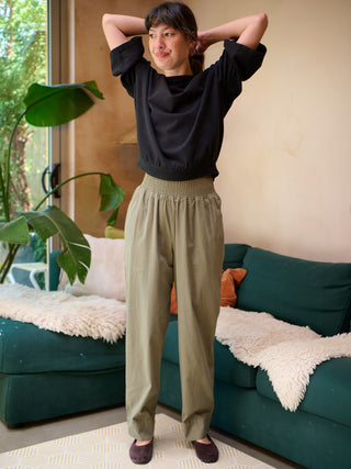 Rieu - Organic Cotton Trousers with Shirred Waist
