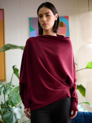 Yuna - Merino Wool Bamboo Blend Asymmetric Draped Jumper