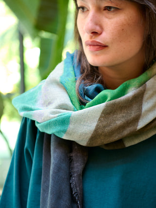 Fine Wool Silk Blend Oversized Square Print Scarf