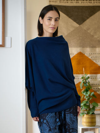 Yuna - Merino Wool Bamboo Blend Asymmetric Draped Jumper