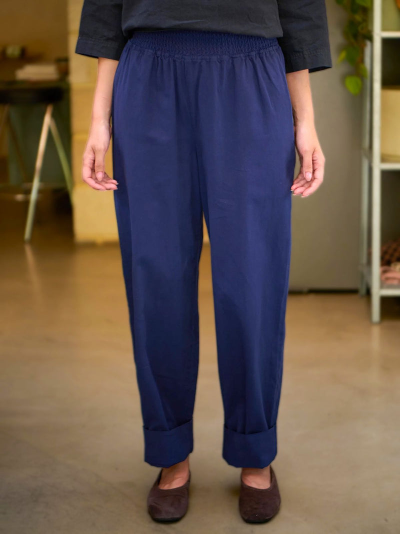 Rieu - Organic Cotton Trousers with Shirred Waist