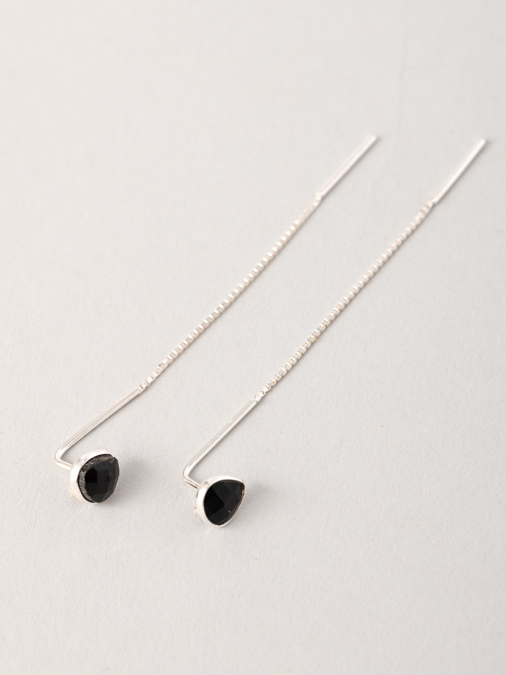 Sterling Silver Gemstone Earrings with Fine Chain Drop