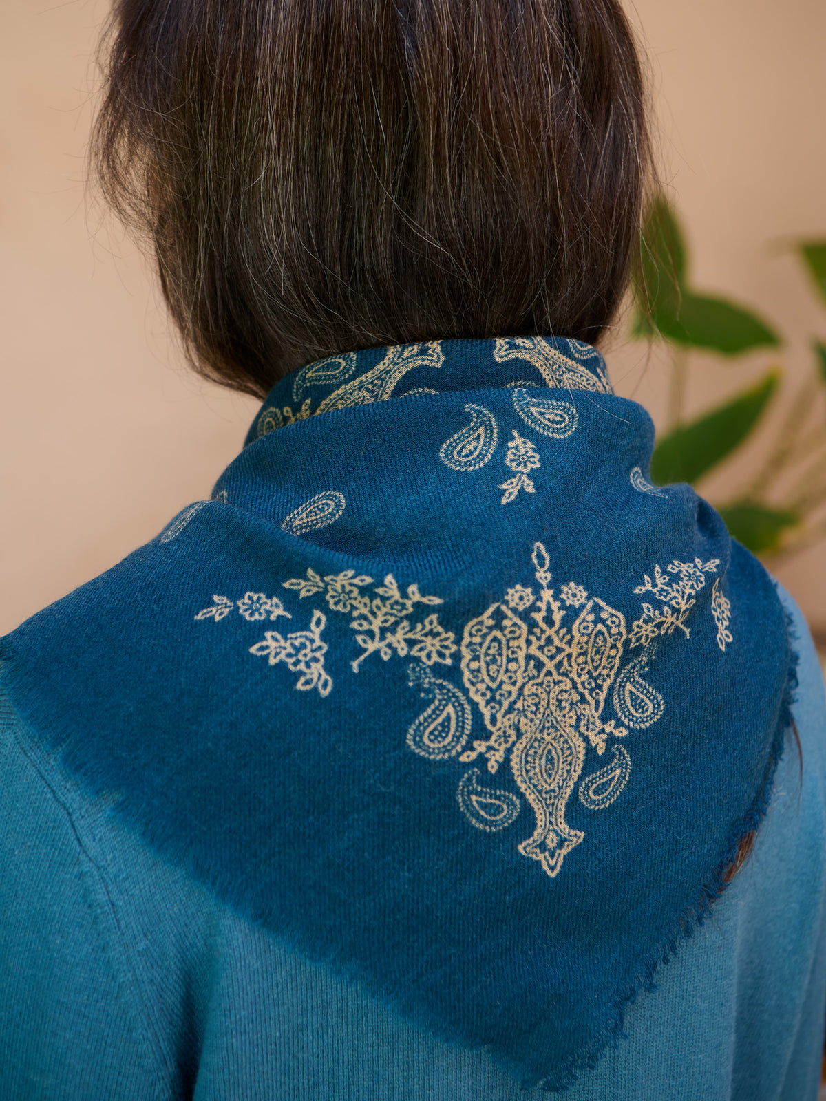 Fine Wool Silk Denim Blue Paisley Bandana