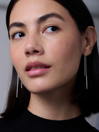 Sterling Silver Threader Long Chain Earrings With Plinth - Forgotten Tribes