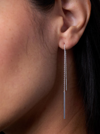 Sterling Silver Threader Long Chain Earrings With Plinth - Forgotten Tribes