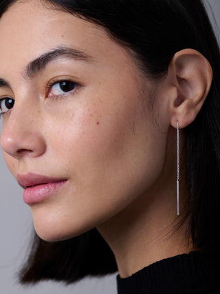 Sterling Silver Threader Long Chain Earrings With Plinth - Forgotten Tribes