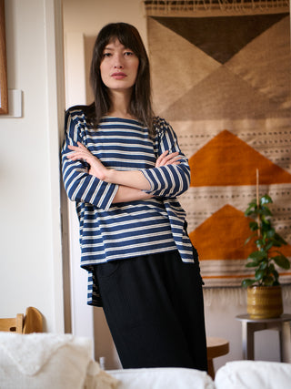 Gaya - Hemp Organic Cotton Cropped Sleeve T-Shirt - Stripes - Forgotten Tribes