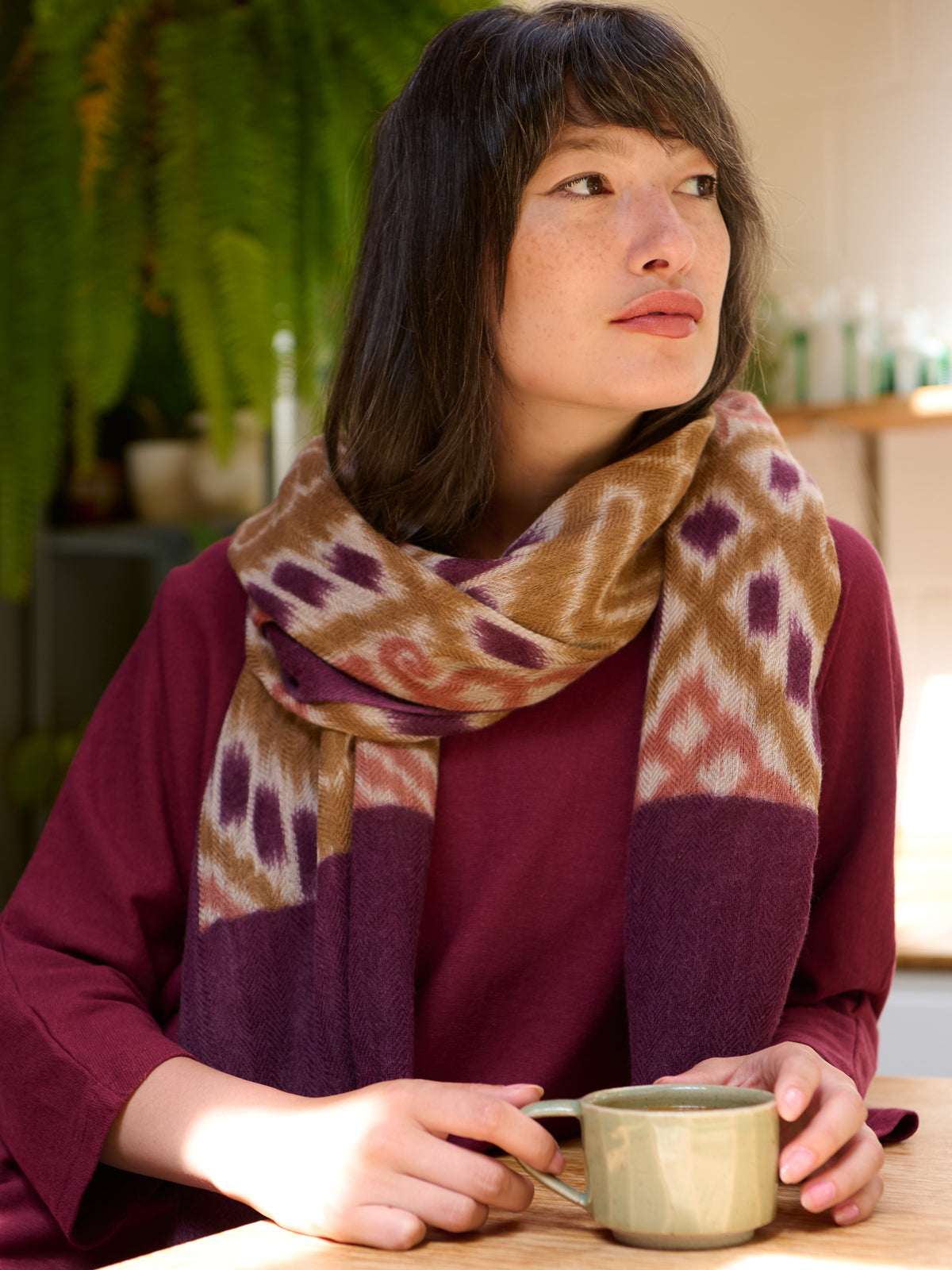 Fine Wool Print Scarf - Damson Ikat - Forgotten Tribes