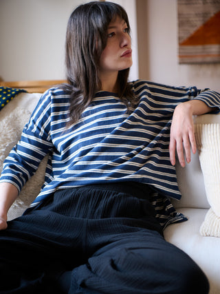 Gaya - Hemp Organic Cotton Cropped Sleeve T-Shirt - Stripes - Forgotten Tribes