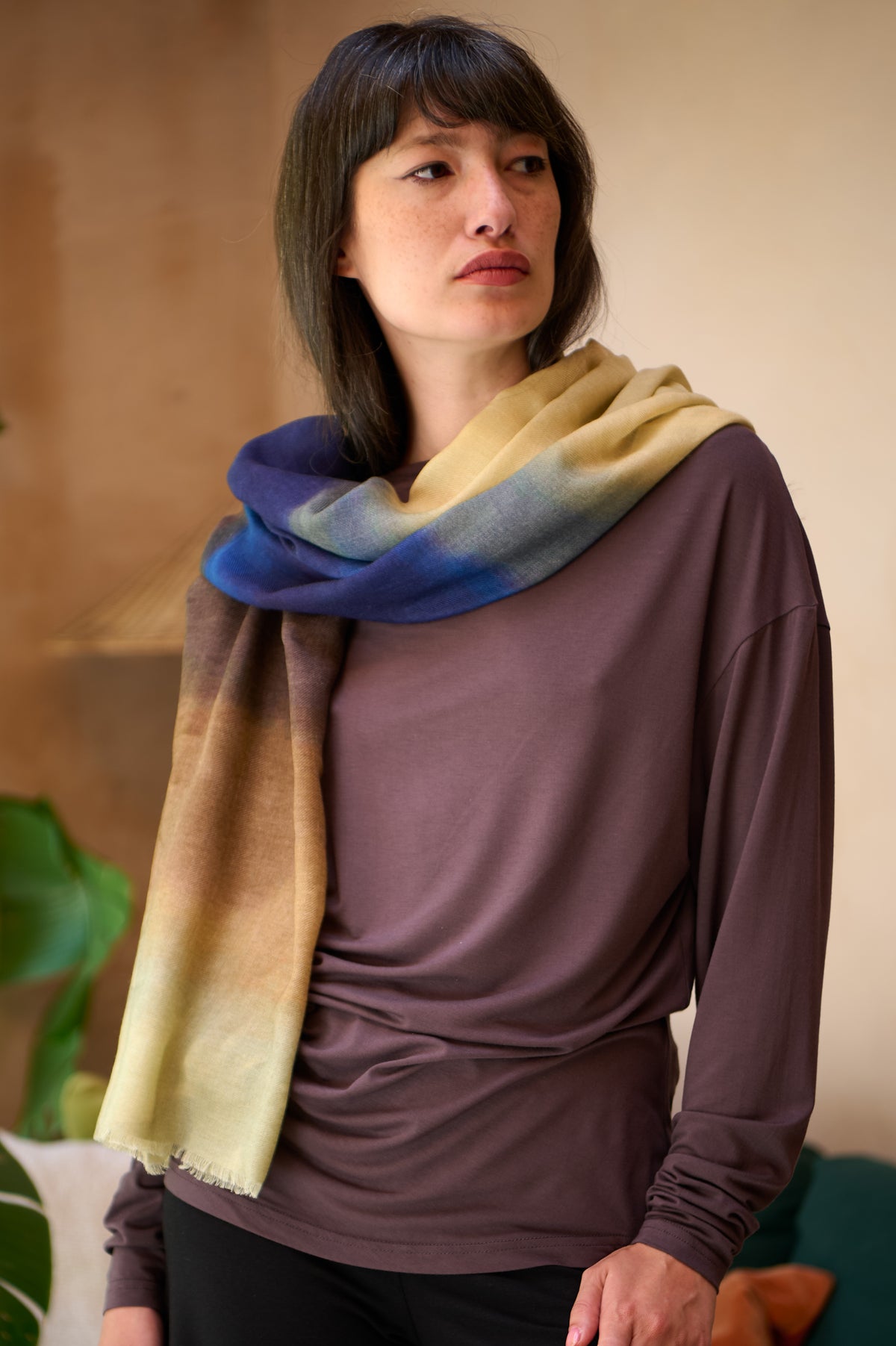 Fine Wool Silk Blend Print Scarf - Dune Horizon - Forgotten Tribes