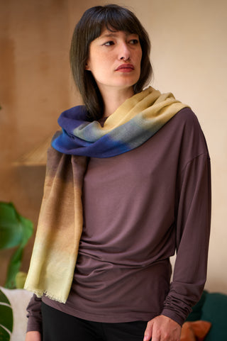 Fine Wool Silk Blend Print Scarf - Dune Horizon