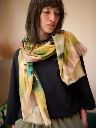 Fine Wool Silk Blend Print Scarf - Meadow Mist - Forgotten Tribes