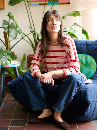 Gaya - Hemp Organic Cotton Cropped Sleeve T-Shirt - Stripes - Forgotten Tribes