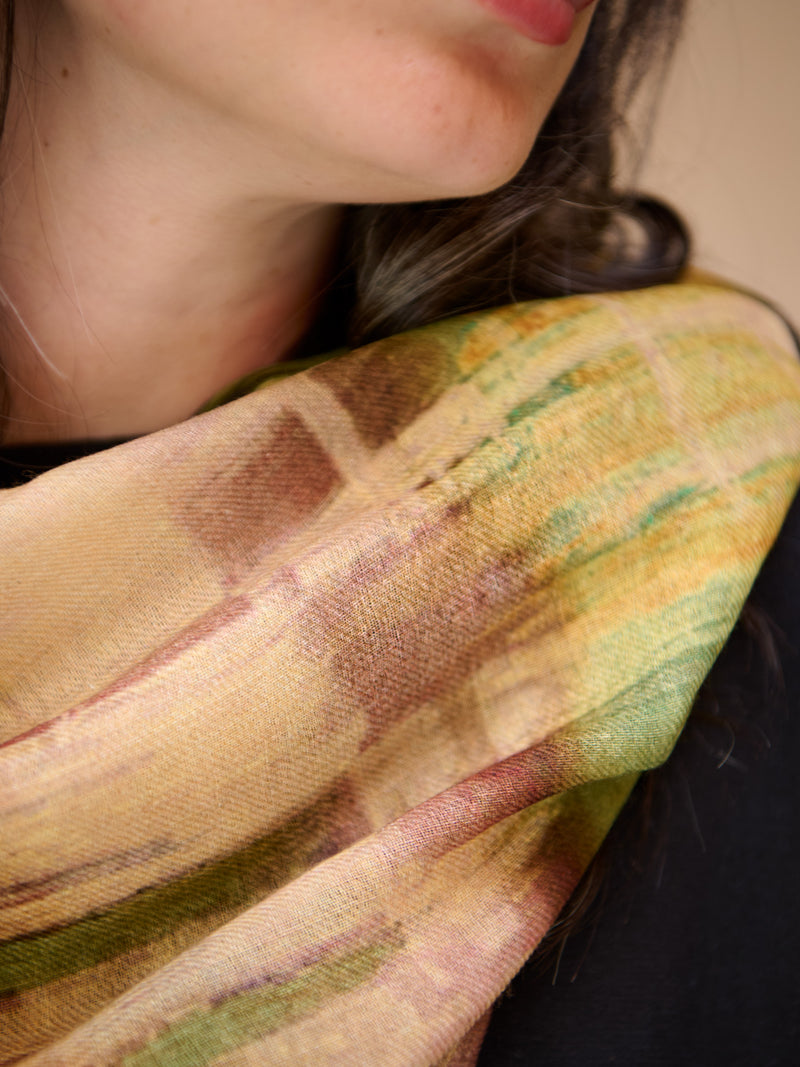 Fine Wool Silk Blend Print Scarf - Meadow Mist - Forgotten Tribes