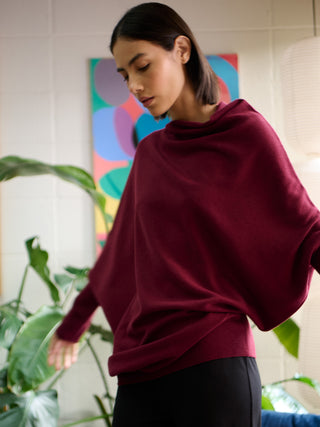 Yuna - Merino Wool Bamboo Blend Asymmetric Draped Jumper