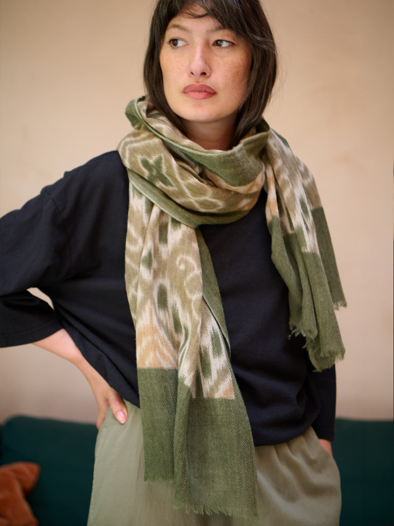 Fine Wool Print Scarf - Fern Ikat - Forgotten Tribes