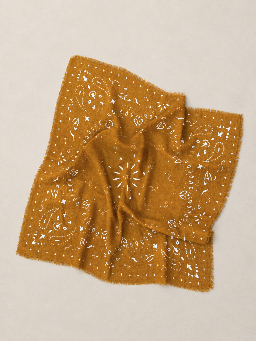 Fine Wool Silk Marigold Yellow Circular Motif Bandana