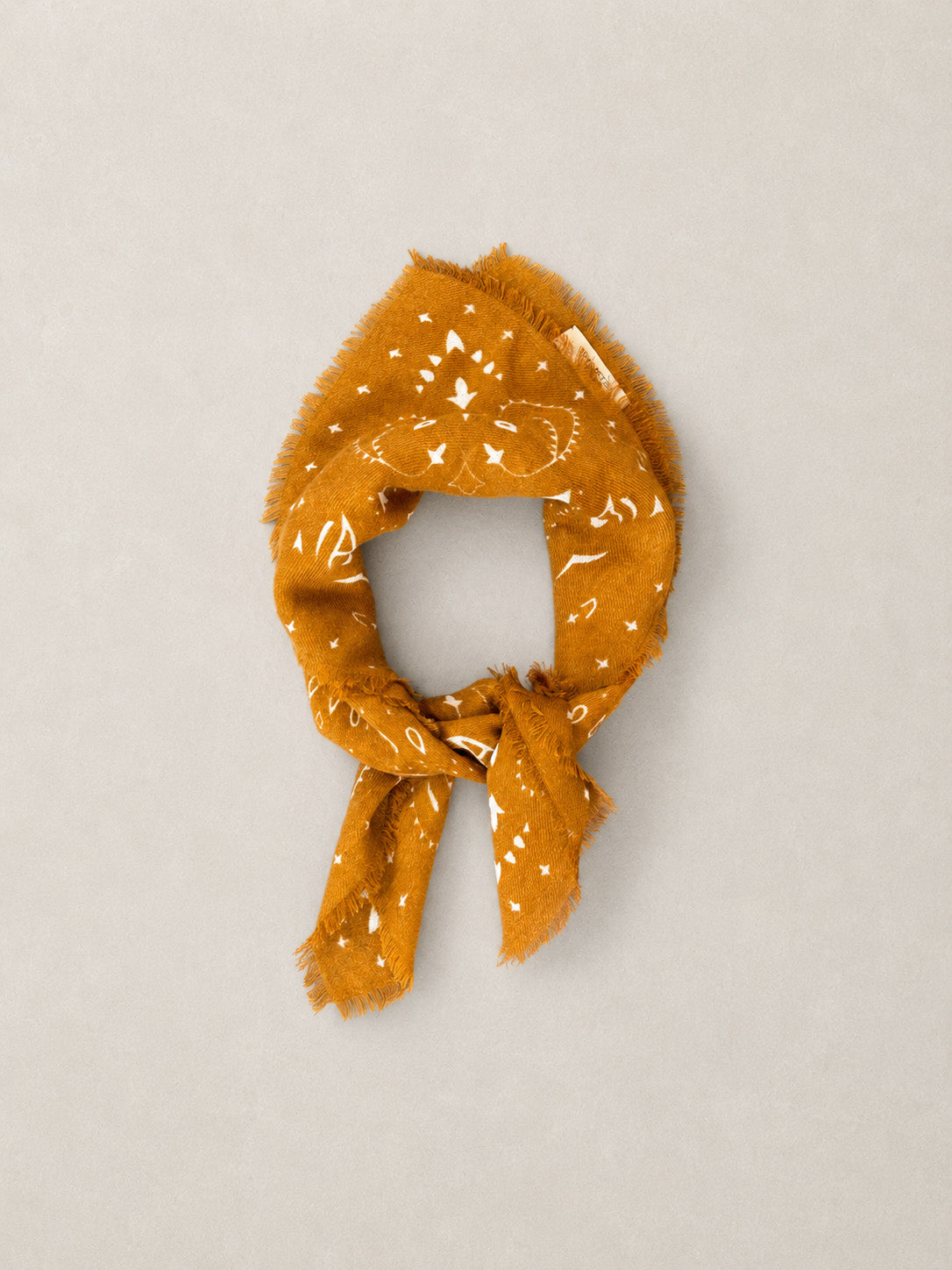 Fine Wool Silk Marigold Yellow Circular Motif Bandana