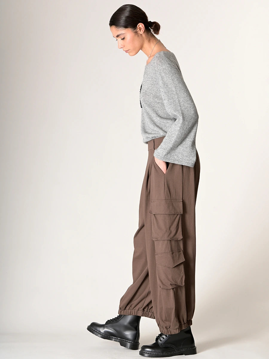 Cotton Jersey Barrel Leg Cargo Trousers with Dual Pockets - Forgotten Tribes
