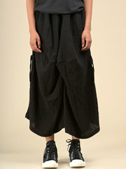 Crinkle Cotton Voluminous Trousers with Drawstring - Forgotten Tribes