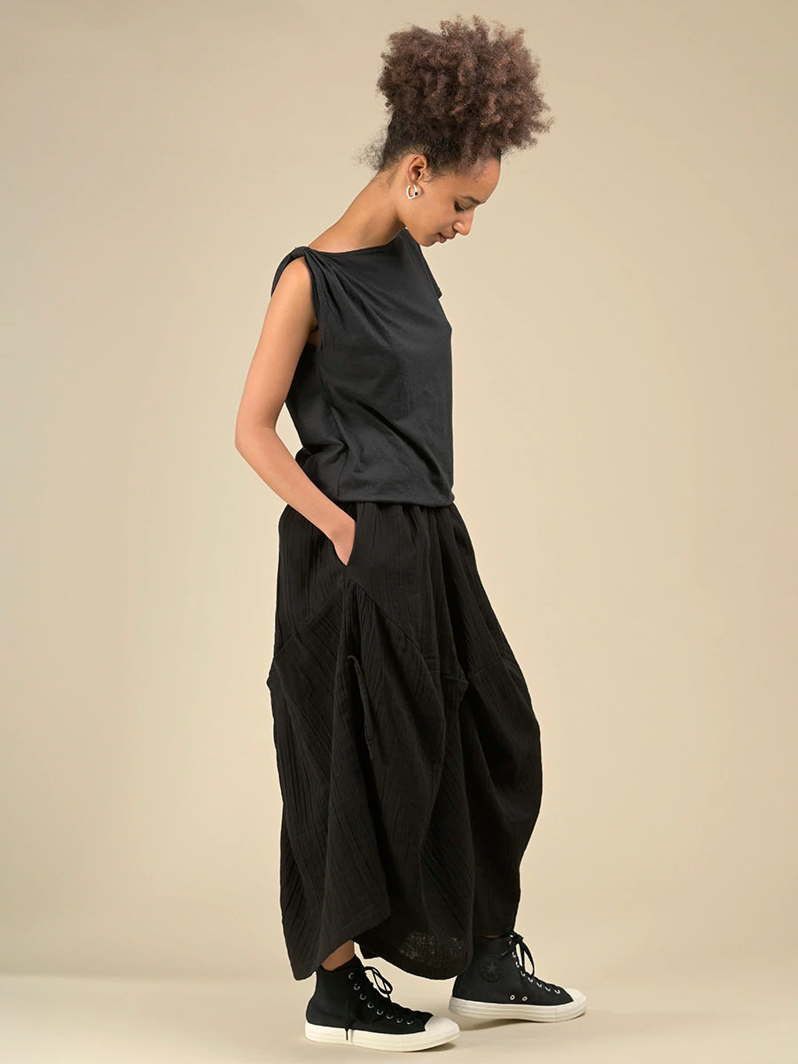 Crinkle Cotton Voluminous Trousers with Drawstring - Forgotten Tribes