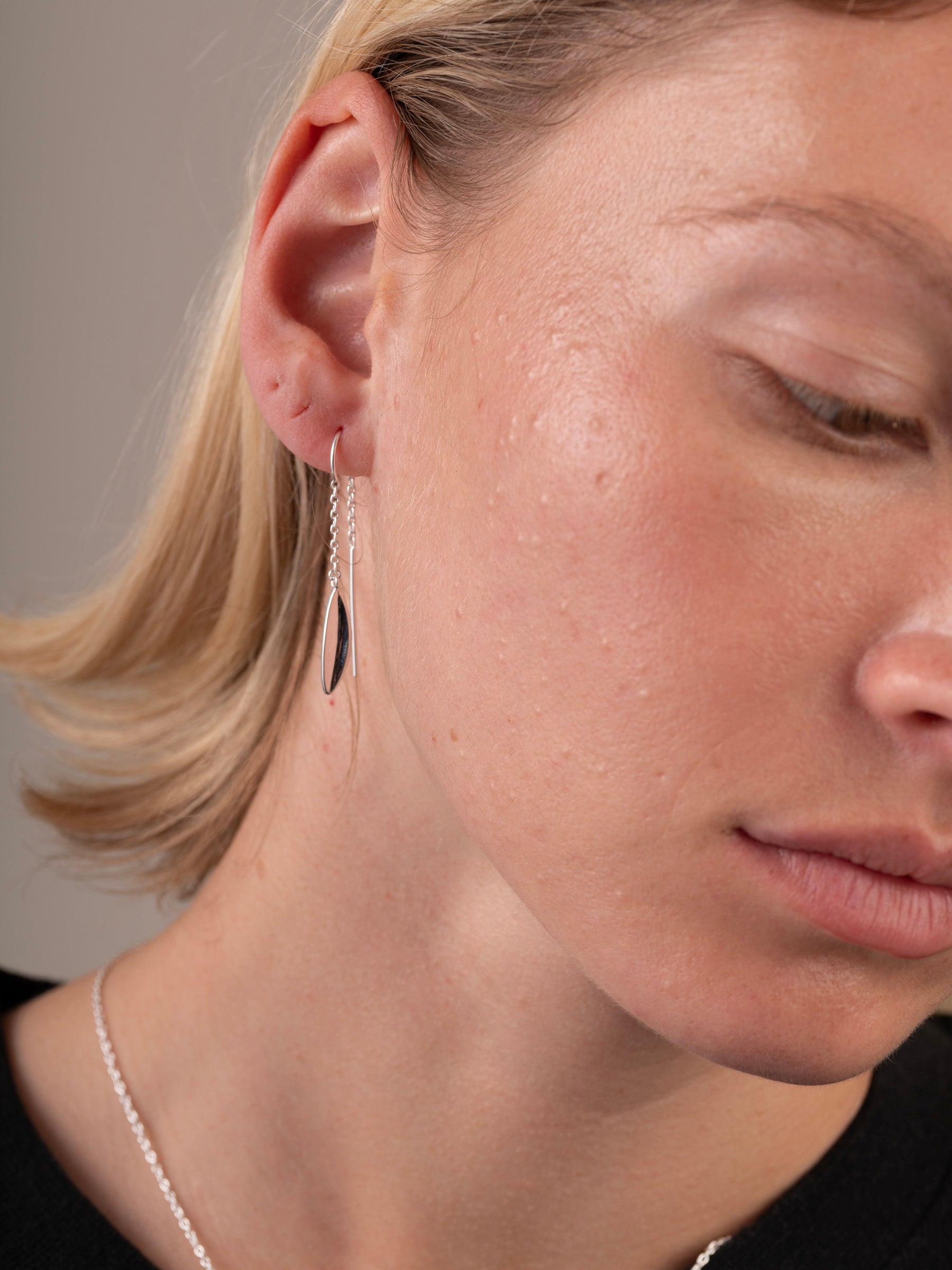 Sterling Silver Chain Earring With Folded Shape