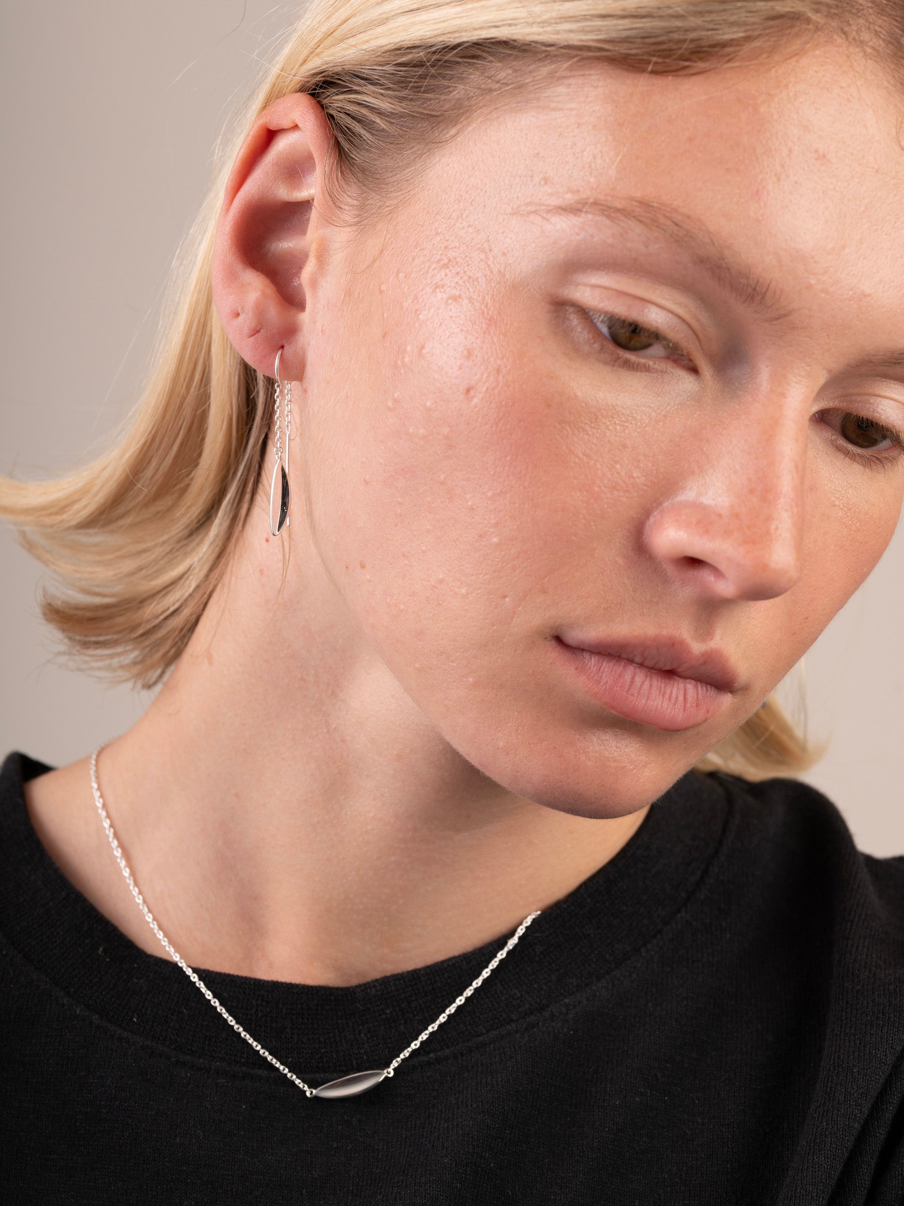 Sterling Silver Chain Earring With Folded Shape