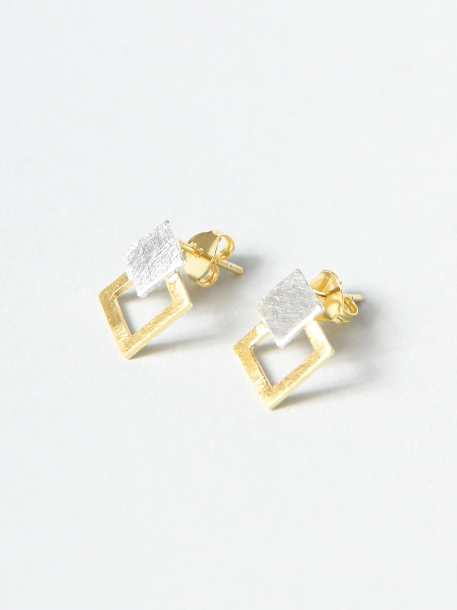 Sterling Silver Dual Tone Square Stud Earrings - Forgotten Tribes