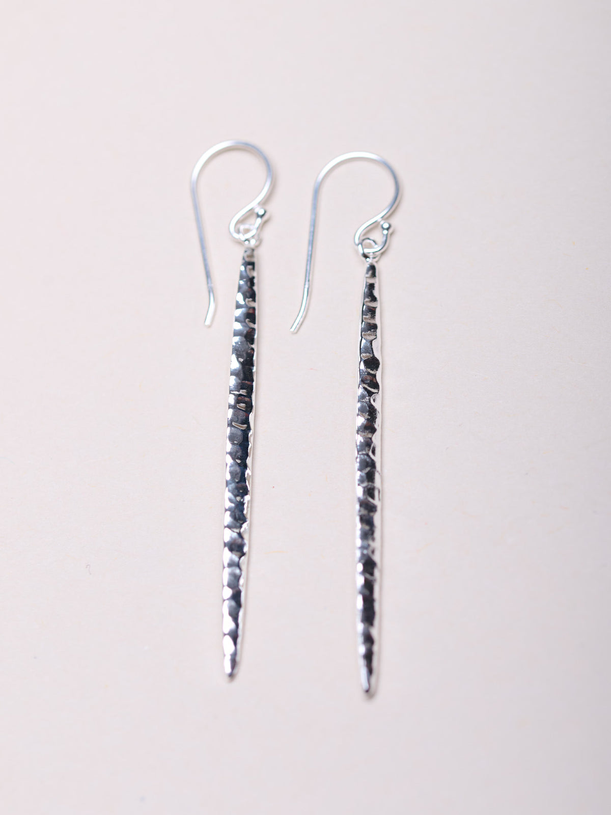 Sterling Silver Longline Hammered Earrings - Forgotten Tribes