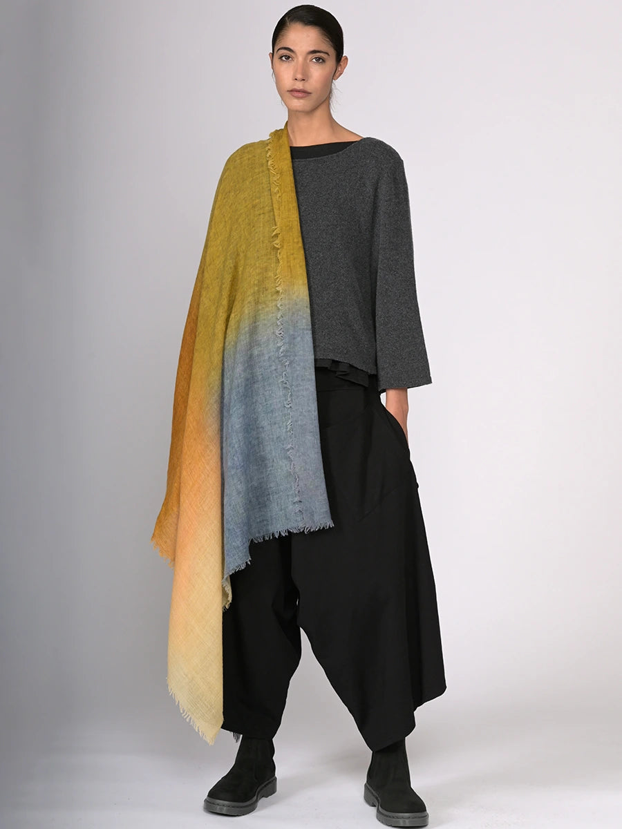 Fine Wool Gradient Colour Work Scarf - Forgotten Tribes