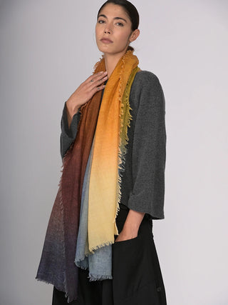Fine Wool Gradient Colour Work Scarf - Forgotten Tribes