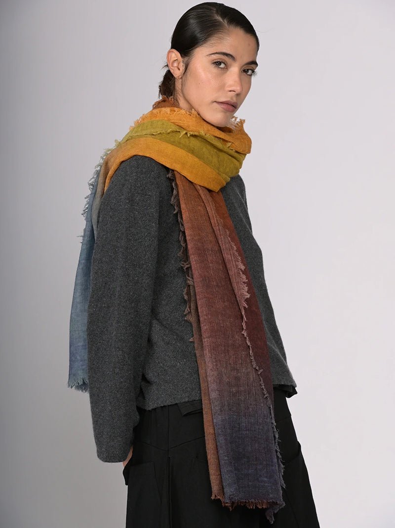 Fine Wool Gradient Colour Work Scarf - Forgotten Tribes