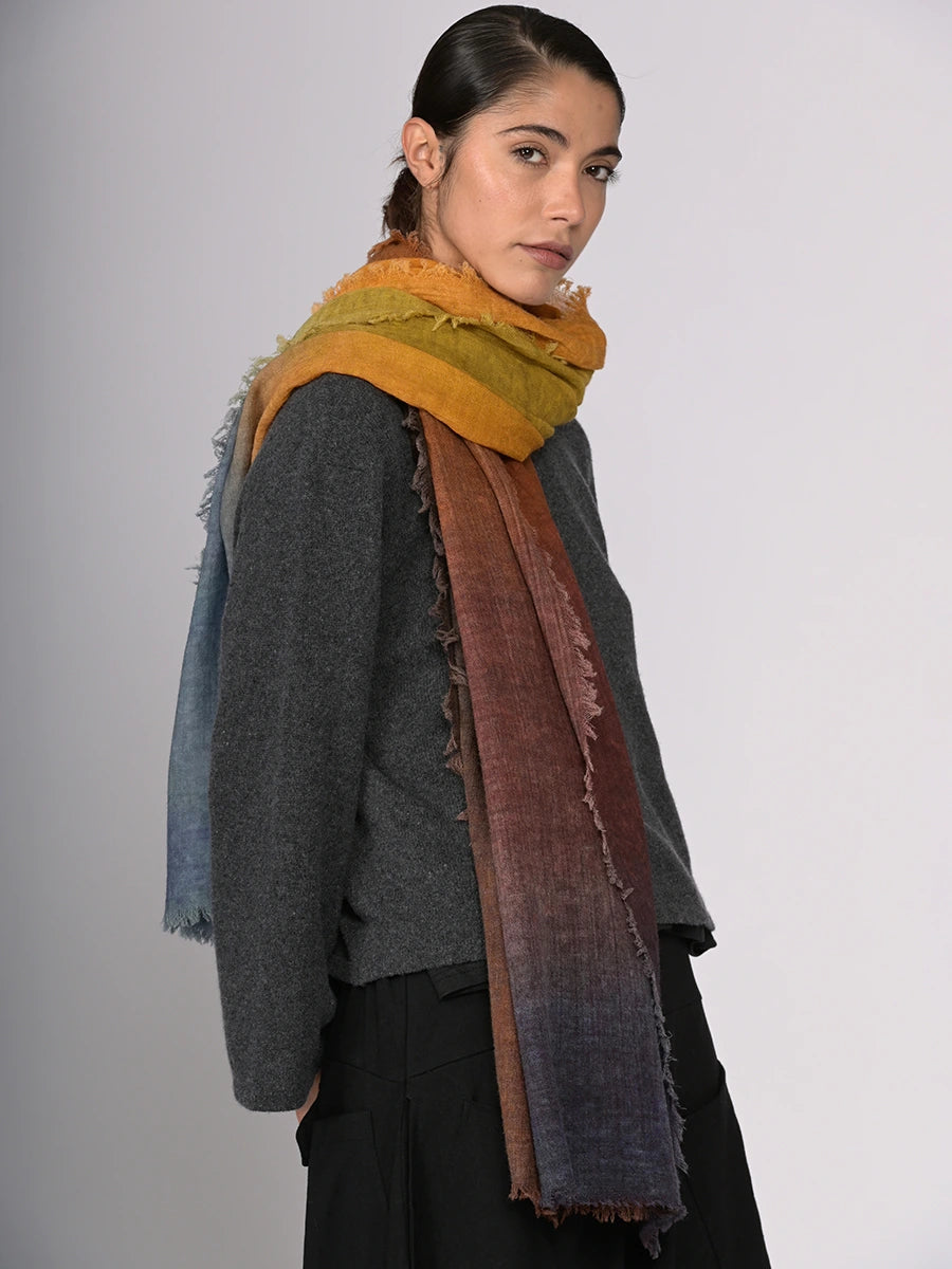 Fine Wool Gradient Colour Work Scarf - Forgotten Tribes