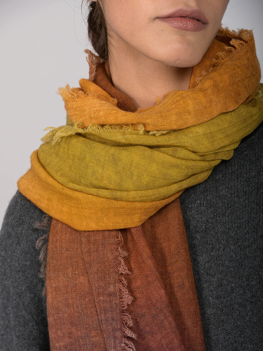 Fine Wool Gradient Colour Work Scarf - Forgotten Tribes