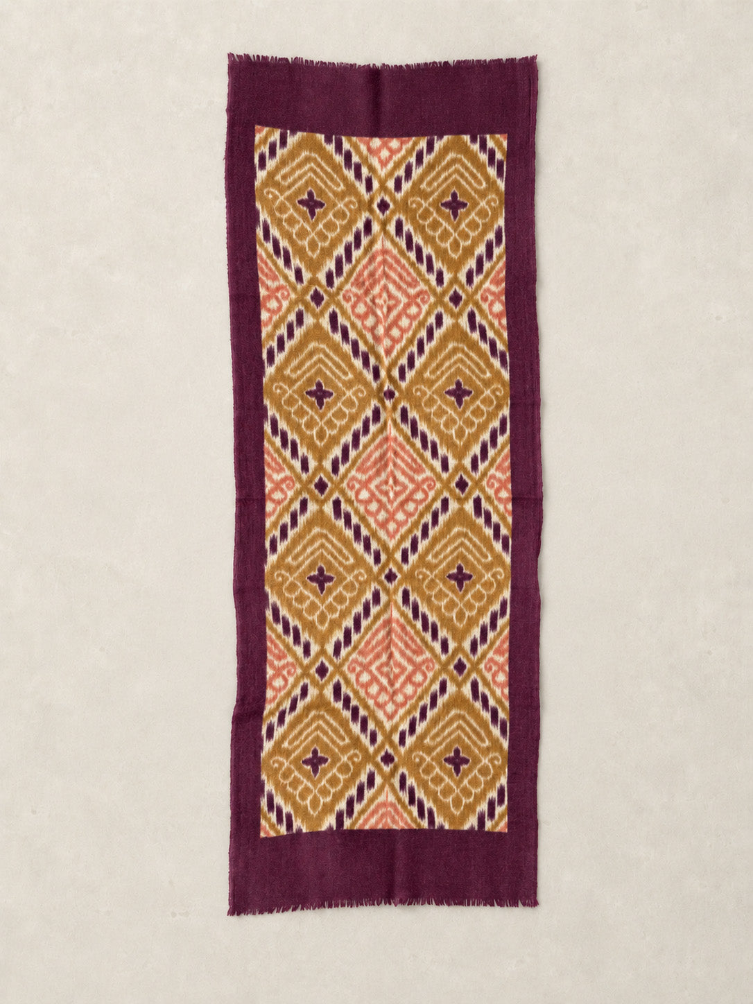 Fine Wool Print Scarf - Damson Ikat - Forgotten Tribes