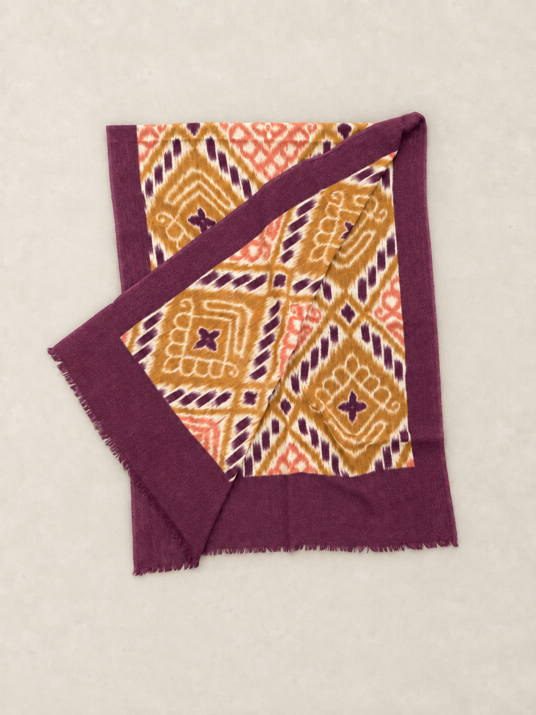 Fine Wool Print Scarf - Damson Ikat - Forgotten Tribes