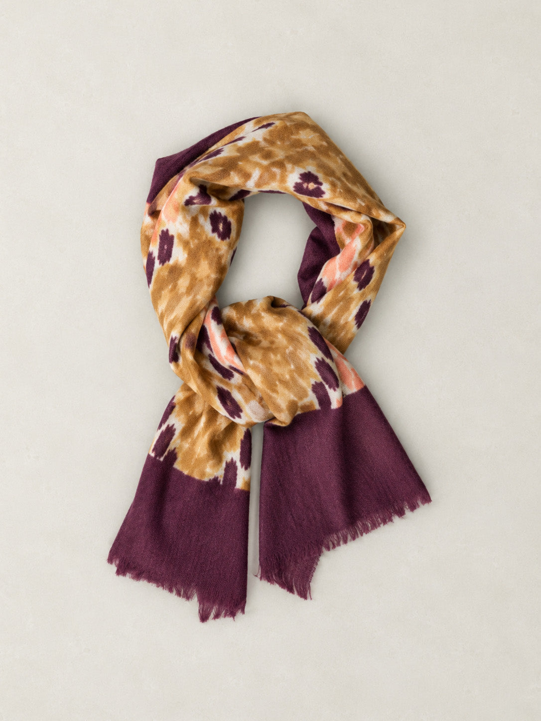 Fine Wool Print Scarf - Damson Ikat - Forgotten Tribes
