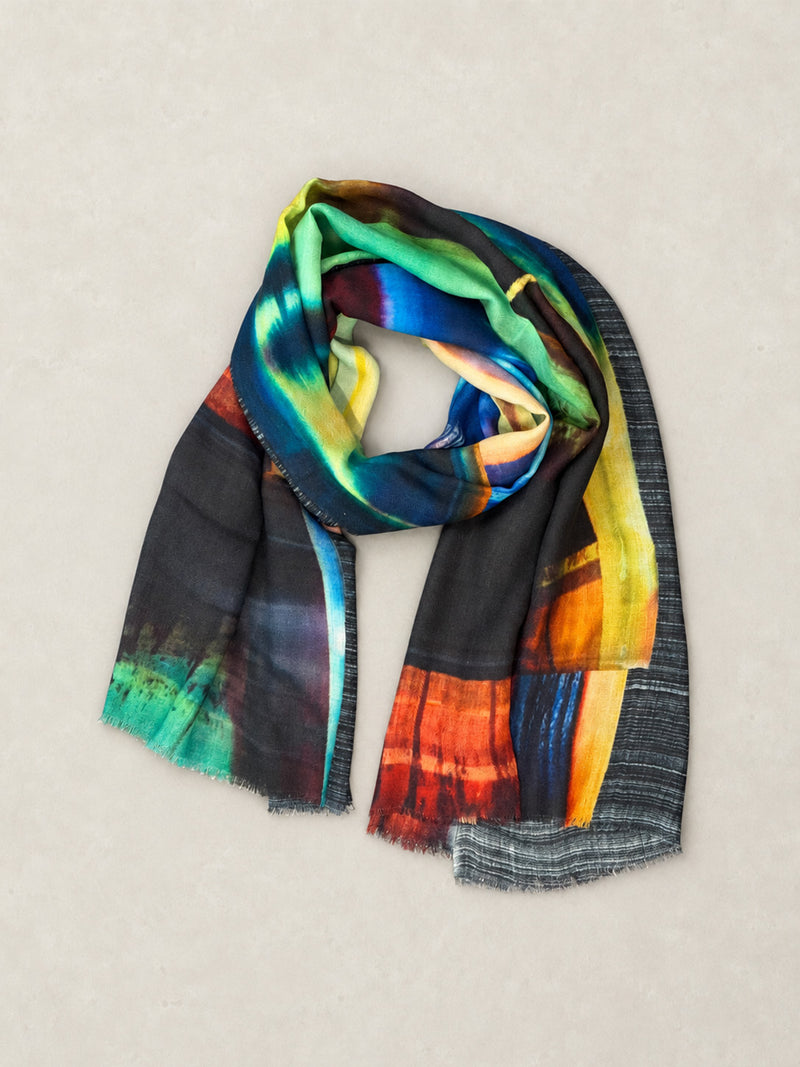 Fine Wool Print Scarf - Night Harbour - Forgotten Tribes