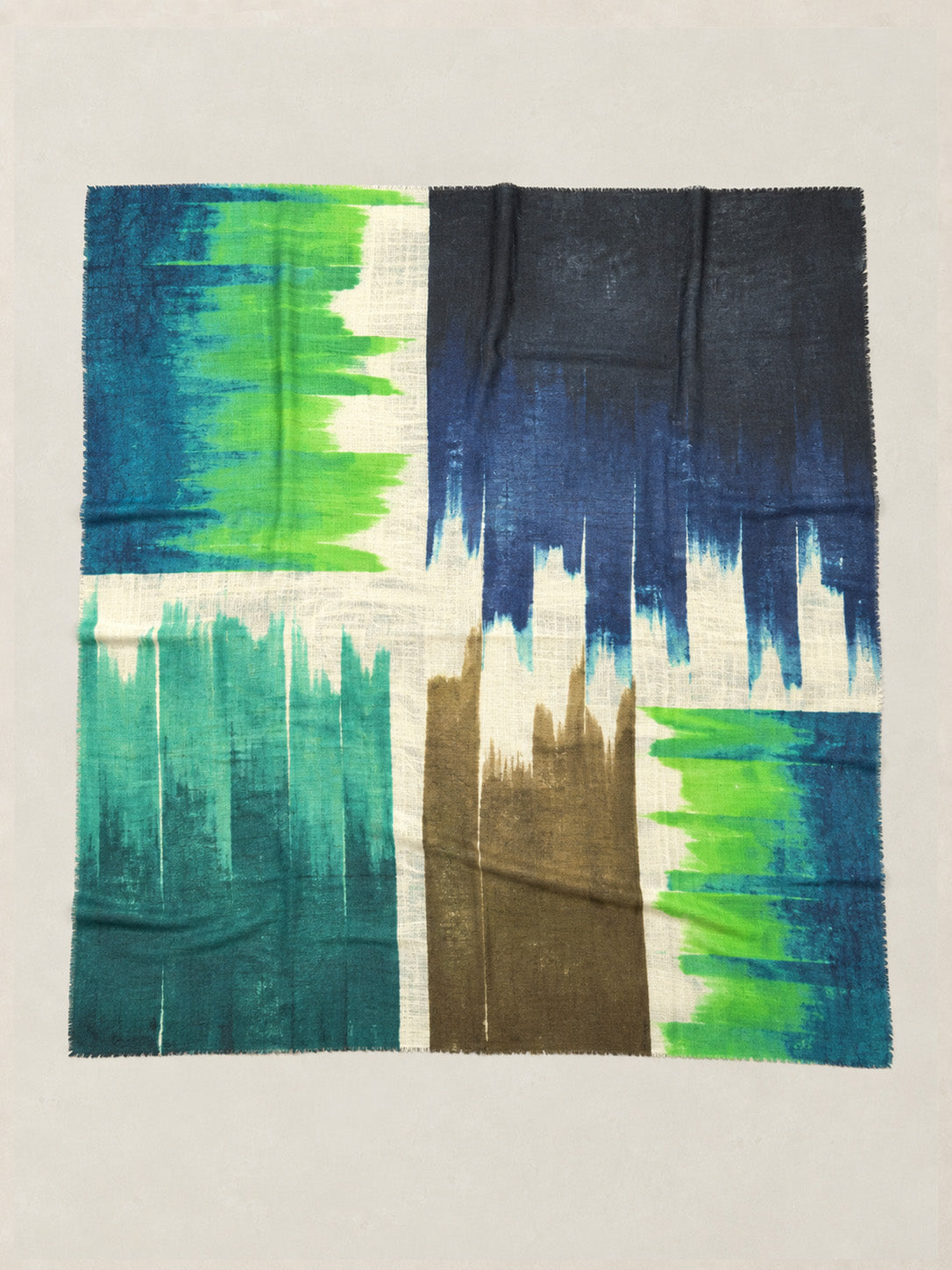 Fine Wool Silk Blend Oversized Square Print Scarf - Forgotten Tribes