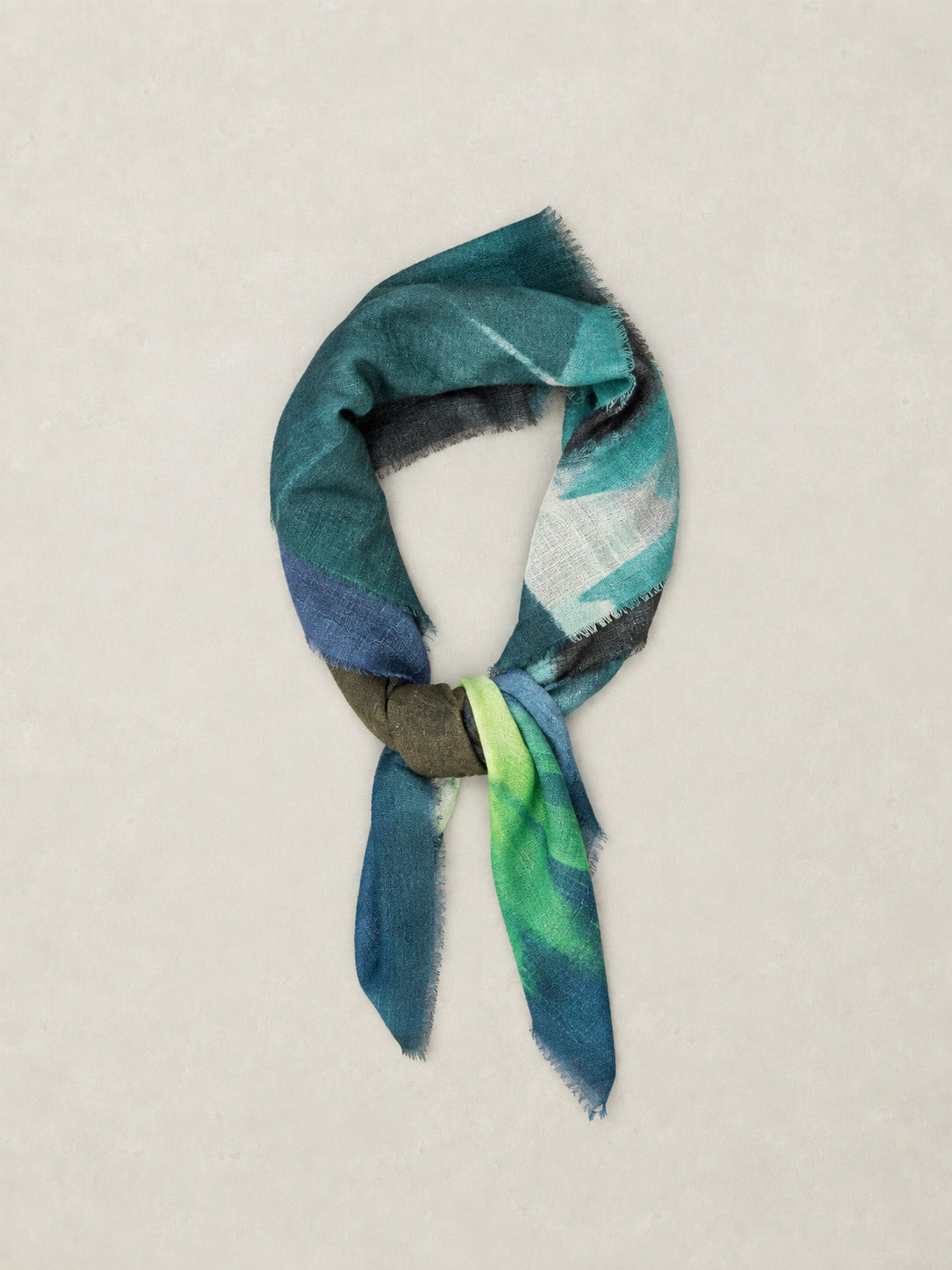 Fine Wool Silk Blend Oversized Square Print Scarf - Forgotten Tribes